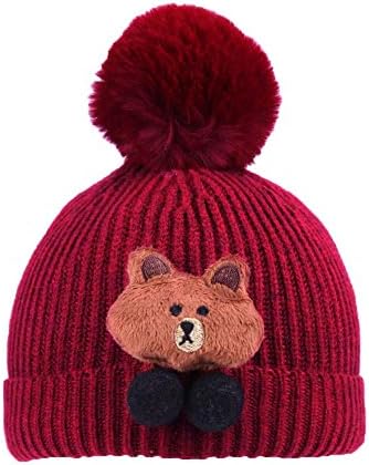 amazingdeal Cartoon Bear Baby Hat Autumn Winter Child Boy Girl Knitted Hat(Jujube Red)