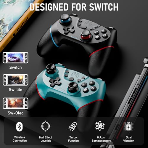 Etpark 2 Pack Controller per Switch, Bluetooth Gamepad per Switch/Switch 2/Lite/OLED, Pro Controller con Hall Joystick, Wake up, Vibrazione, Turbo, 6-Axis Gyro, Pulsante Programmabile