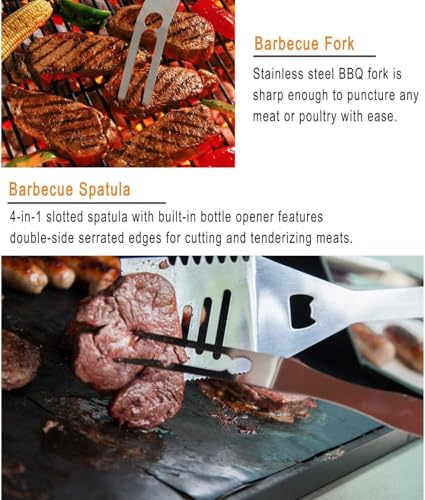 grilljoy 24PCS Stainless Steel BBQ Tool Set with Aluminum Case – Ideal Outdoor Grill Tool Set Gift for Men Dad Husband – Father’s Day Birthday – Heavy Duty BBQ Cooking Accessories Kit