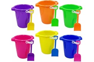 4E's Novelty 6 Pack 7.5" Beach Buckets and Shovels for Kids Bulk - Strong Large Sand Bucket for Toddler Beach Toys for Kids 3
