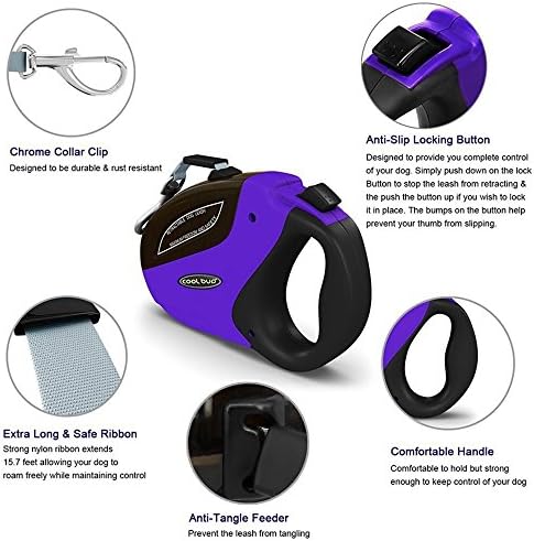 Heavy Duty Retractable Dog Leash with 16 Feet Nylon Ribbon Extends for Small, Medium and Large Dogs up to 110lbs
