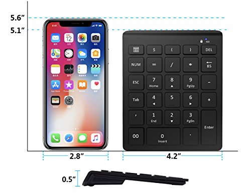 Wireless Number Pad, Wireless Numeric Keypad with Ultra-light and Versatile, 2.4GHz, 28-Keys Number Pad with USB Receiver, Shortcuts for Laptop, Desktop, Surface Pro, Notebook and More-Black - Thumbnail 3