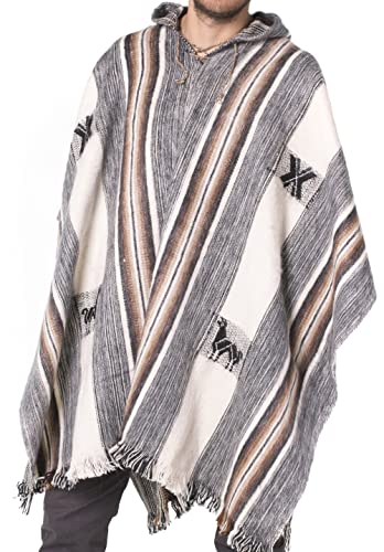 Men's Wool Poncho - Mexican Style With Alpaca Blend, Bhutan