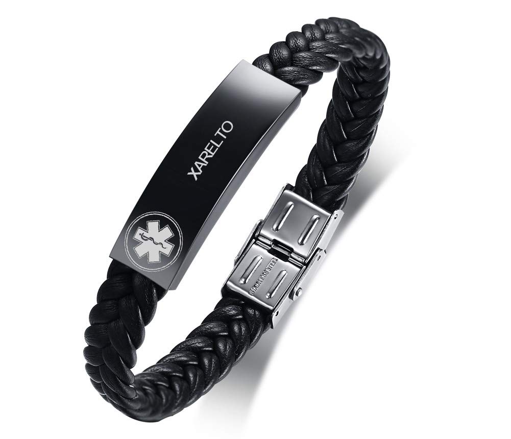 VNOX SEIZURES Bracelet Stainless Steel Leather Medical Alert Bracelet Star of Life Medical Leather Bracelet for Men Women,Adjustable