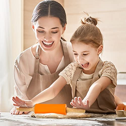 Koogel Mini Rolling Pin, 2 Pack 9 Inch Kids Rolling Pins Wooden Handle Non-Stick Silicone Rolling Pins for Children Baking Kitchen Tools