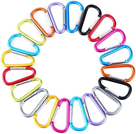 THousCamp 2"/5cm Carabeaner Assorted Colors D Shape Spring-loaded Gate Aluminum Carabiner for Home, Rv, Camping, Fishing, Hiking, Traveling and Keychain, Pack of 20