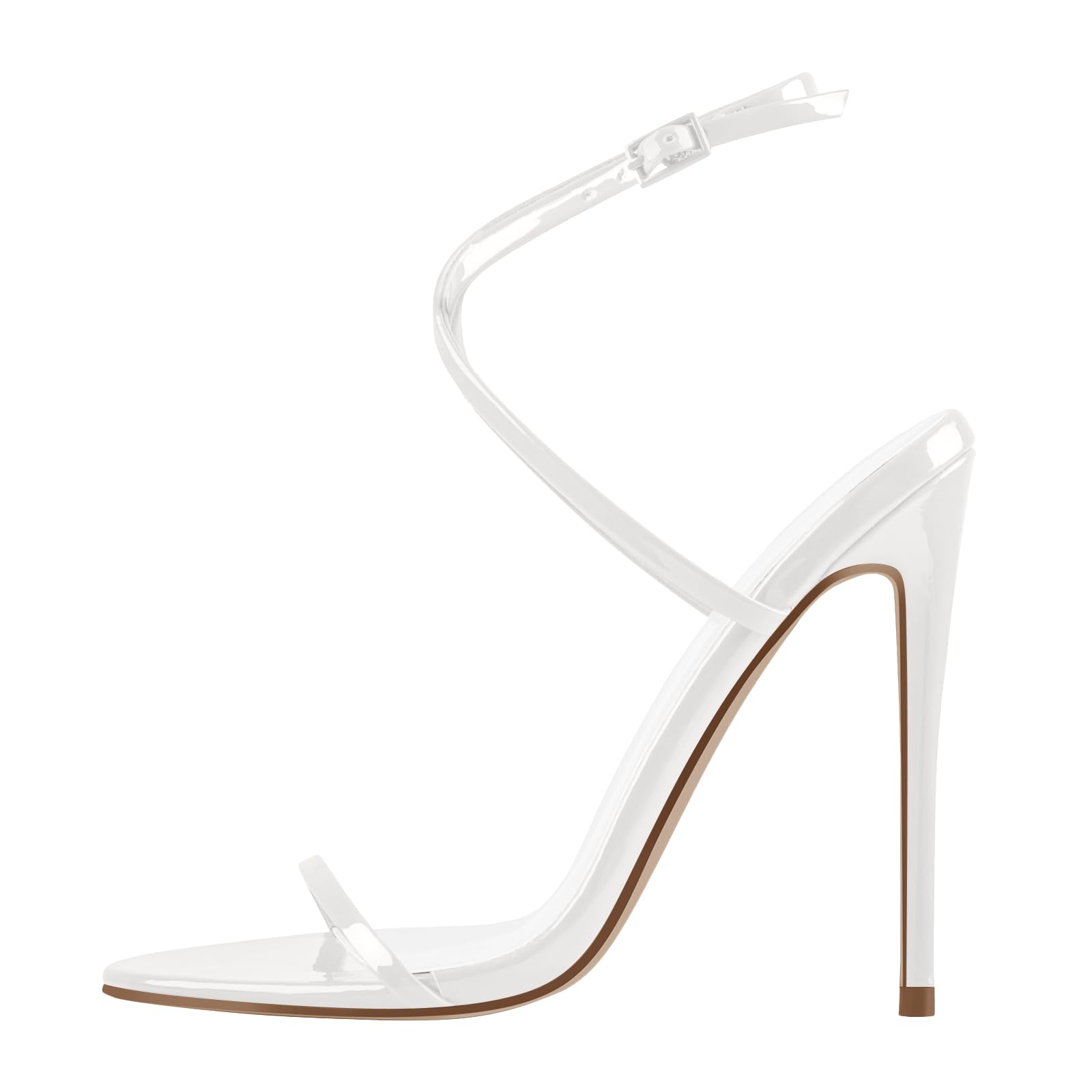 Photo 1 of onlymakerheels Strappy High Stiletto Heels, Ankle Strap Buckle Heeled Womens Sandals, Sexy Comfort Open Round Toe Heels for Daily Party Dress White Size6