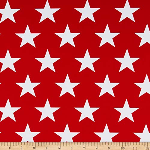 Sportek International Spandex Stretch Activewear Knit Stars White/Red, Fabric by the Yard