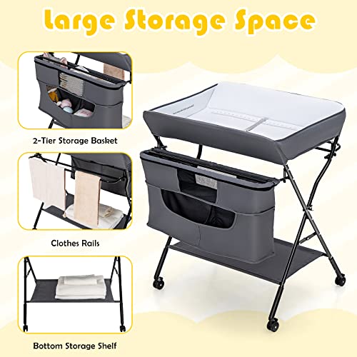 Costzon Portable Baby Changing Table, Height Adjustable Mobile Nursery