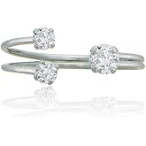 Hoops & Loops Sterling Silver Cubic Zirconia Adjustable Open Band Ring