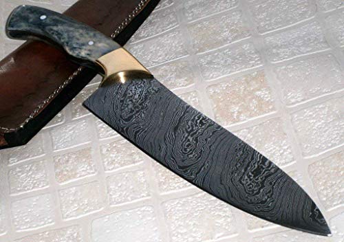RK-237 B, Style Damascus Steel Chef Knife - Brass Bolsters & Colored Bone Handle