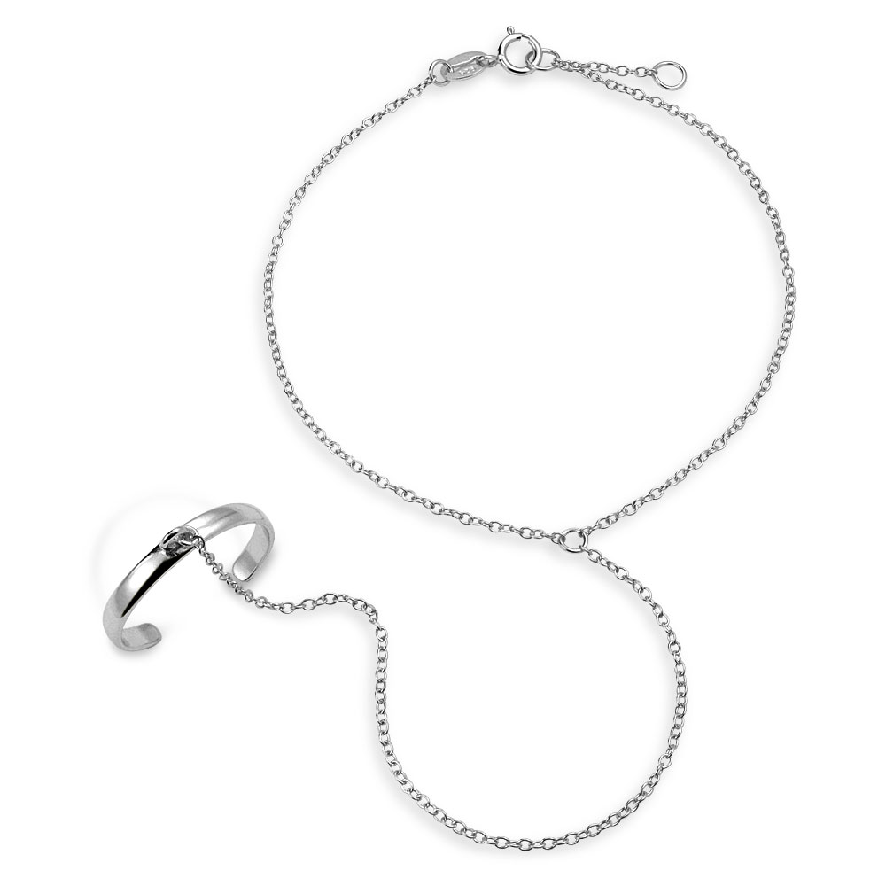 Bling Jewelry Trendy Delicate Hand Chain Dancer Slave Bracelet For Women And Ring .925 Sterling Silver Adjustable