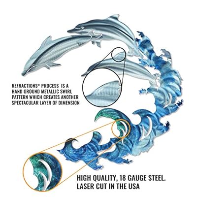 Next Innovations 3D Metal Wall Art - Dolphin Theme Beach Wall Art - Handmade in The USA for Use Indoors or Outdoors 51VK3mO3xpL