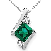 Gem And Harmony Lab Created Cushion-Cut Emerald Pendant Necklace 1.00 Carat (ctw) in 10K White Gold with Chain
