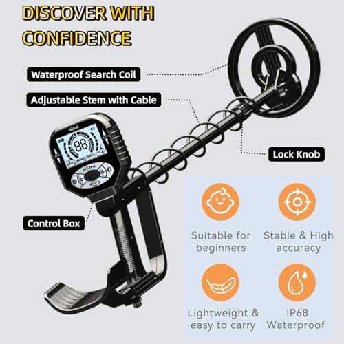 Aipat Metal Detector for Adults, Professional Waterproof & Adjustable Stem, Higher Accuracy Gold Detector with LCD, Advanced DSP Chip, Lightweight detecteur de Metal Suitable for Beach and Backyard