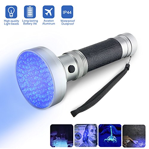 Black Light,Focuspet UV Flashlight 100 LED Blacklight Pet Dog Cat Urine Stain Detector Torch Light Money Scorpion Detector Finder Stains on Carpet Rugs Furniture Material 6xAA batteries