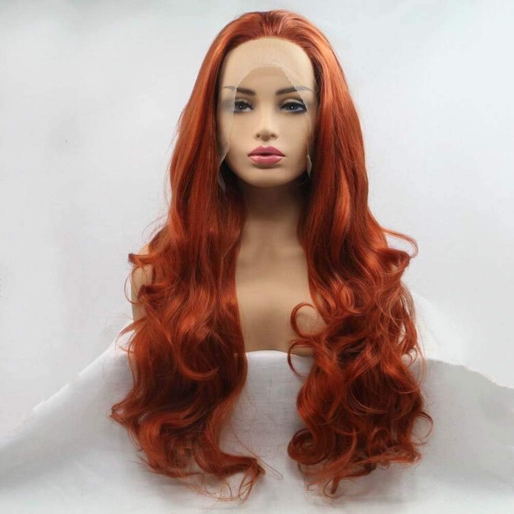 RainaHair 24 inch Orange Red Hella Ginger bright and shiny ginger Long Wavy Lace Front Wigs Natural Hairline Body Wave Synthetic Fiber for Women Heat Resistant Long Cosplay Daily Party