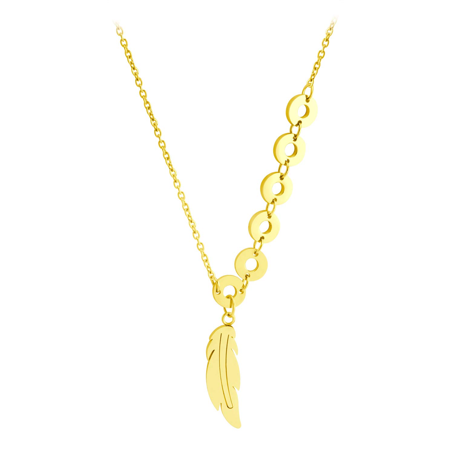 555Jewelry Stainless Steel Trendy Feather Necklace for Women & Girls, 18 Inch Gold