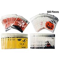 400 Pieces Halloween Self Adhesive Candy Bags Trick or Treat Clear Cookie Bags Cellophane Treat Bags for Party Gift Supplies