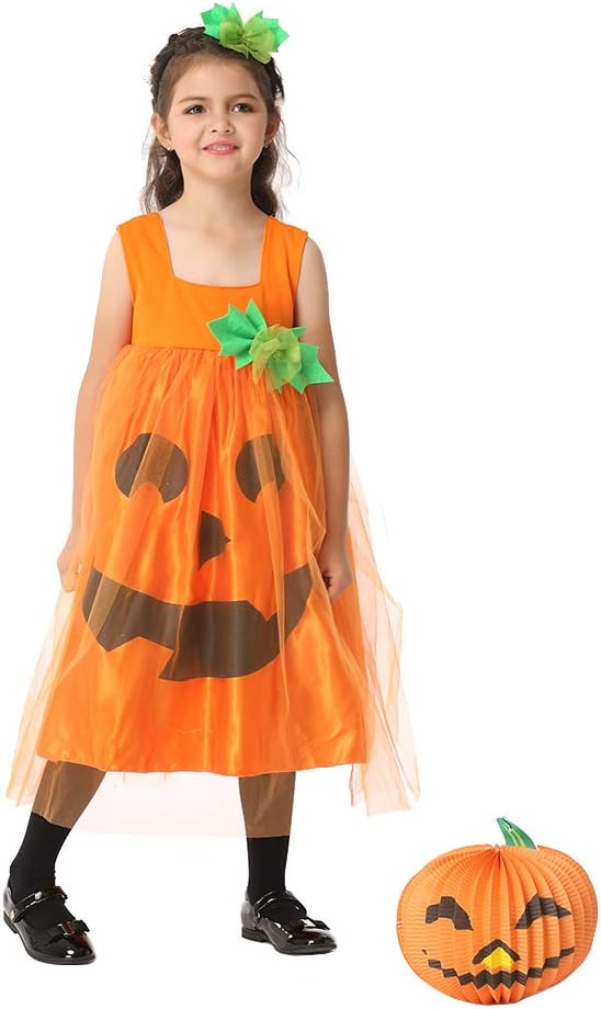 Girls Pumpkin Costume Halloween Orange Pumpkin Dress for Kids Toddle 3-8years