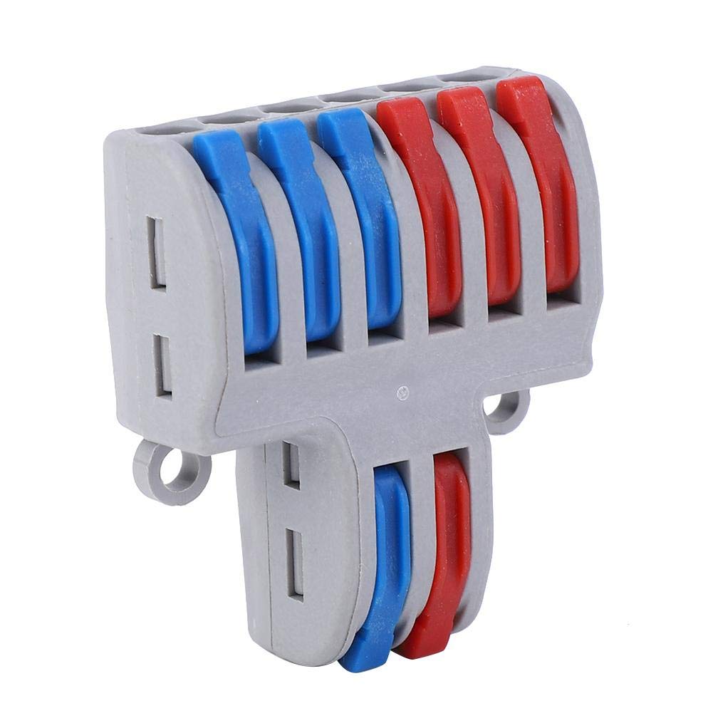 Terminal Block, 5pcs 2 in 6 out 250V-4KV 32A Reusable Spring Lever Terminal Blocks Electric Wire Cable Connectors apply to Soft and Hard Wire 0.08-4.0mm2 (AWG28-15)