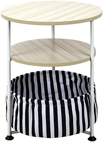 BestValue Go 3 Tier Side Table/ End Table with Storage Canvas Basket, Wooden