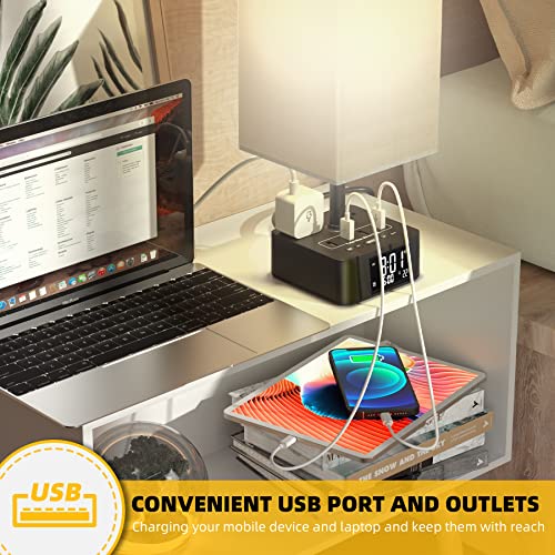 Table Lamp Bedside Lamp Clock, Desk Lamp with 4 USB Ports and 2 AC