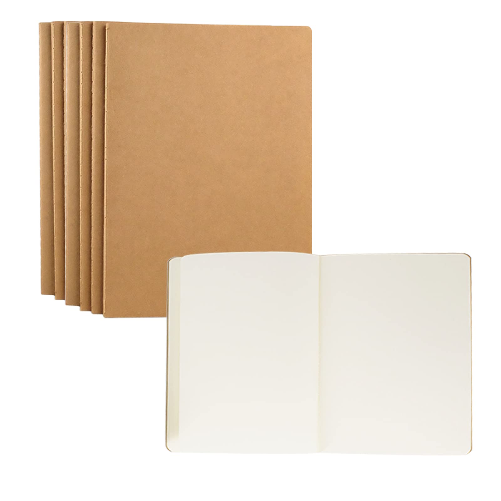 ZMCYN 6 Pack 8.5"x11" Blank Sketchbook Kraft Cover Notebook, APProach A4 Size Drawing Sketchbook for Students, Artists(30 Sheets, 60 Pages Each Sketch Book)