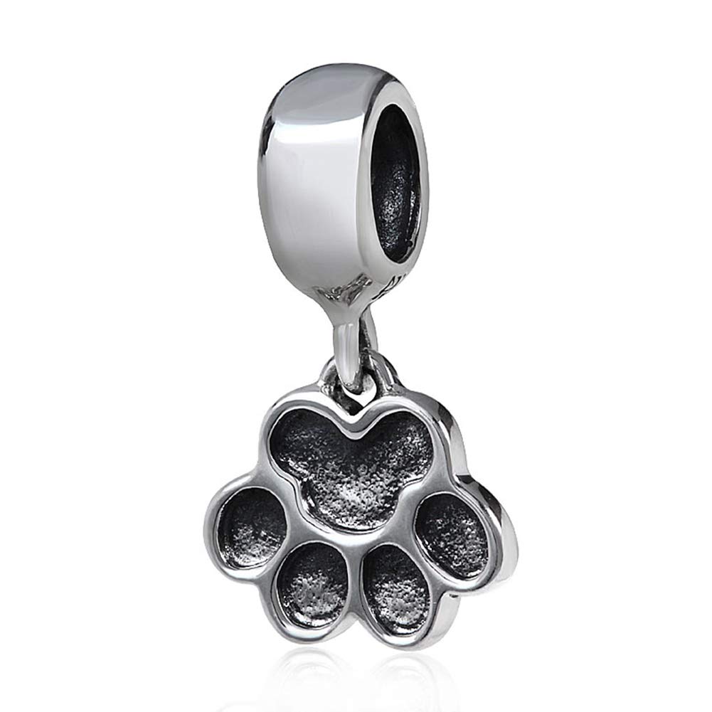 Dog Paw Charm 925 Sterling Silver Animal Charm Pet Charm Lucky Charm Anniversary Charm for Pandora Charm Bracelet (A)