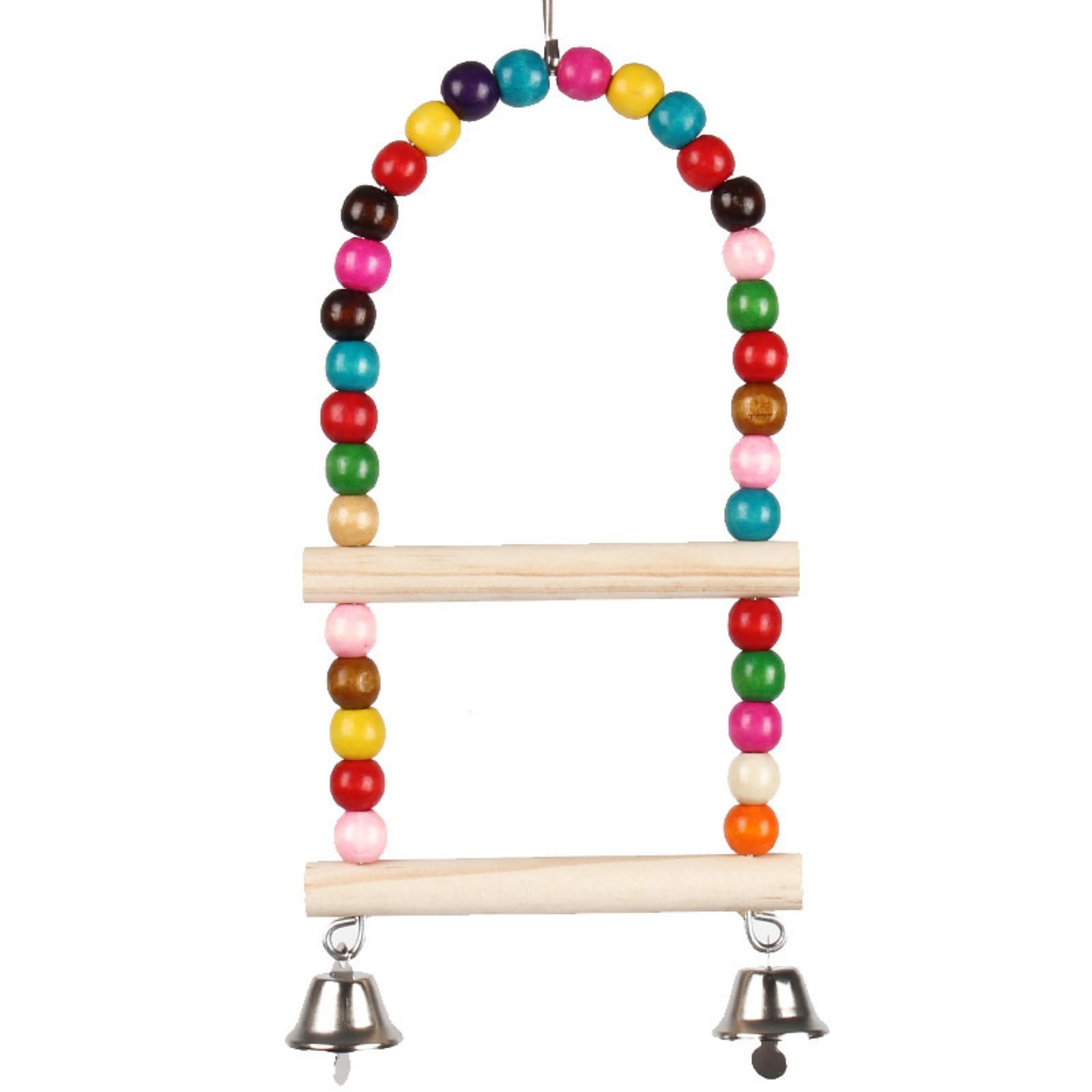 Bird Swing Toy Parrot Swing Hanging Standing Toy Parrot Hammock Cage Toy Double Layer Steel Buckle with Bell Parrots Wooden Ladder for Lovebirds, Finches, Budgerigars and Other Small Birds