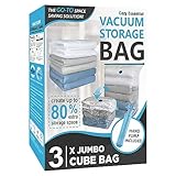 3 Pack Cube Vacuum Storage Bags, Jumbo Vacuum Cubes