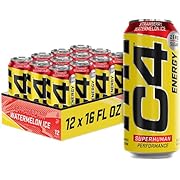 C4 Energy Drink 16oz (Pack of 12) - Strawberry Watermelon Ice - Sugar Free Pre Workout Performance Drink with No Artificial Colors or Dyes