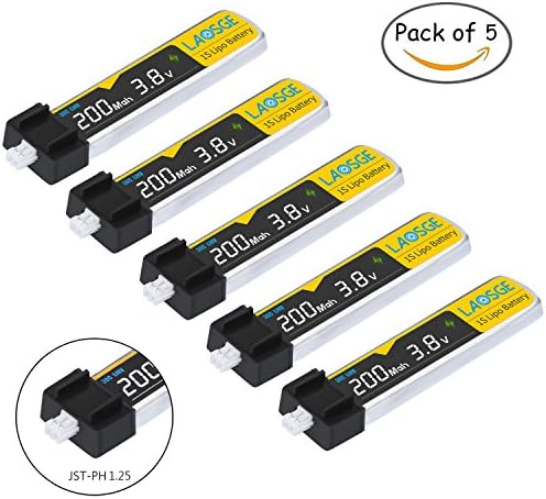LAOSGE 200mAh Lipo Battery for Tiny Whoop Blade Inductrix HV 1S 30C 3.8V JST-PH 1.25 Connector (5 PCS)