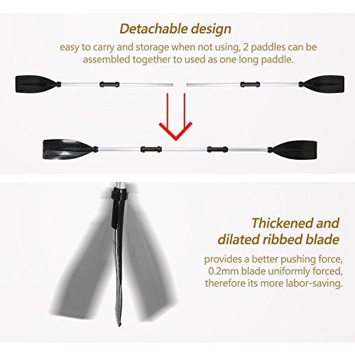 image for Yosooo Kayak Paddle, Detachable 2 in 1 Lightweight Ribbed Blade Alumin