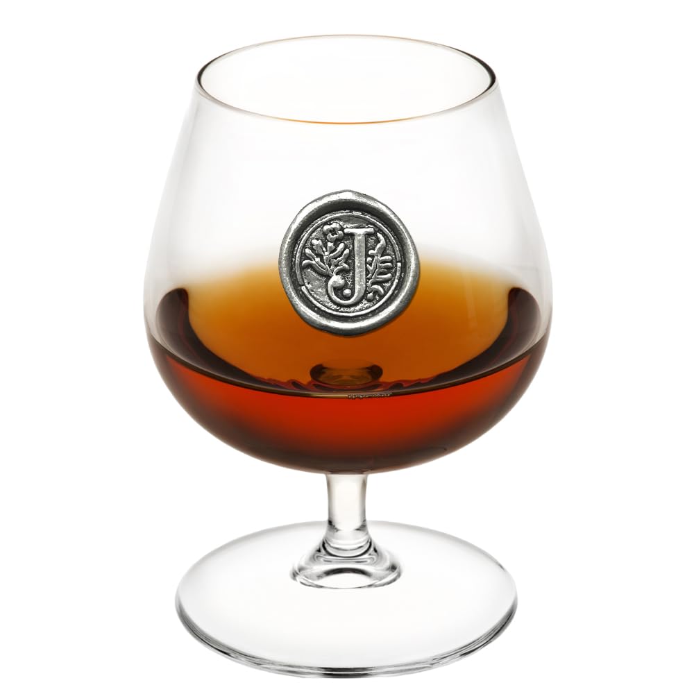 English Pewter Company 14.5oz Brandy Cognac Snifter Glass with Monogram Initial - Personalised Gift with Your Choice of Initial (J) [MON210]