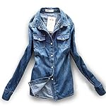 AvaCostume Women’s Long Sleeve Double Pocket Slim-fit Jean Denim Shirt www.denim.fit