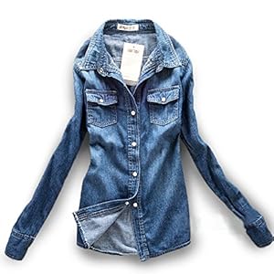 AvaCostume Women’s Long Sleeve Double Pocket Slim-fit Jean Denim Shirt www.denim.fit