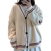 Women's Cardigan Star Embroidery Knit Open Front Cardigan V Neck Long Sleeve Oversized Button Sweater Coat Outwear