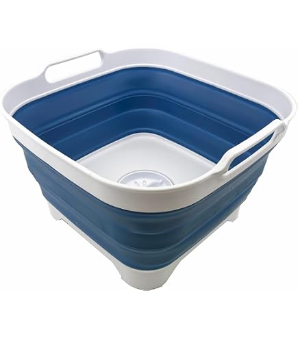 SAMMART Collapsible Dishpan Set Of 2 - 10L Foldable Washing Tub With Drain Plug, Grey/Black - View #2