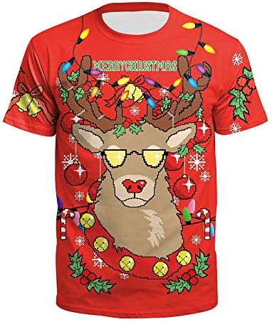 FACOCO Christmas Couple T-Shirt Unisex Printed Short-Sleeved T Boots