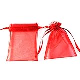 Tenflyer Pack of 50 3.54 x 4.72inch Organza Jewelry Packing Pouch Wedding Favor Gift Candy Bags (Red)