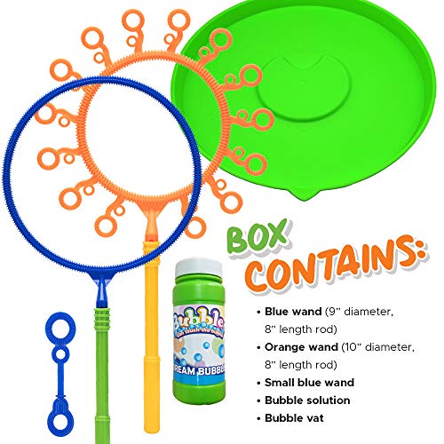 Giant Bubble Wand 5 Pcs Kit for Kids, Create Big Bubbles for Summer Fun, Outdoor Play, Children's Parties, Best Birthday Gift and Party Favor, Large and Mini Toy Wands with Plate and Bubble Solution