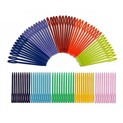 100 Pcs Plastic Sewing Needles, iFergoo 50 Pcs 3.5" Colorful Large Eye Crafts Needles and 50 Pcs 2.75"Kids Safety Learning Needles for DIY Sewing Handmade Crafts, kid Weave Education