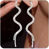 Long Sparkly Rhinestone Wave Shape Dangle Earrings for Women,Crystal Statement Drop Dangling Earrings,Lightweight Chandelier Jewelry for Wedding Party Prom Evening