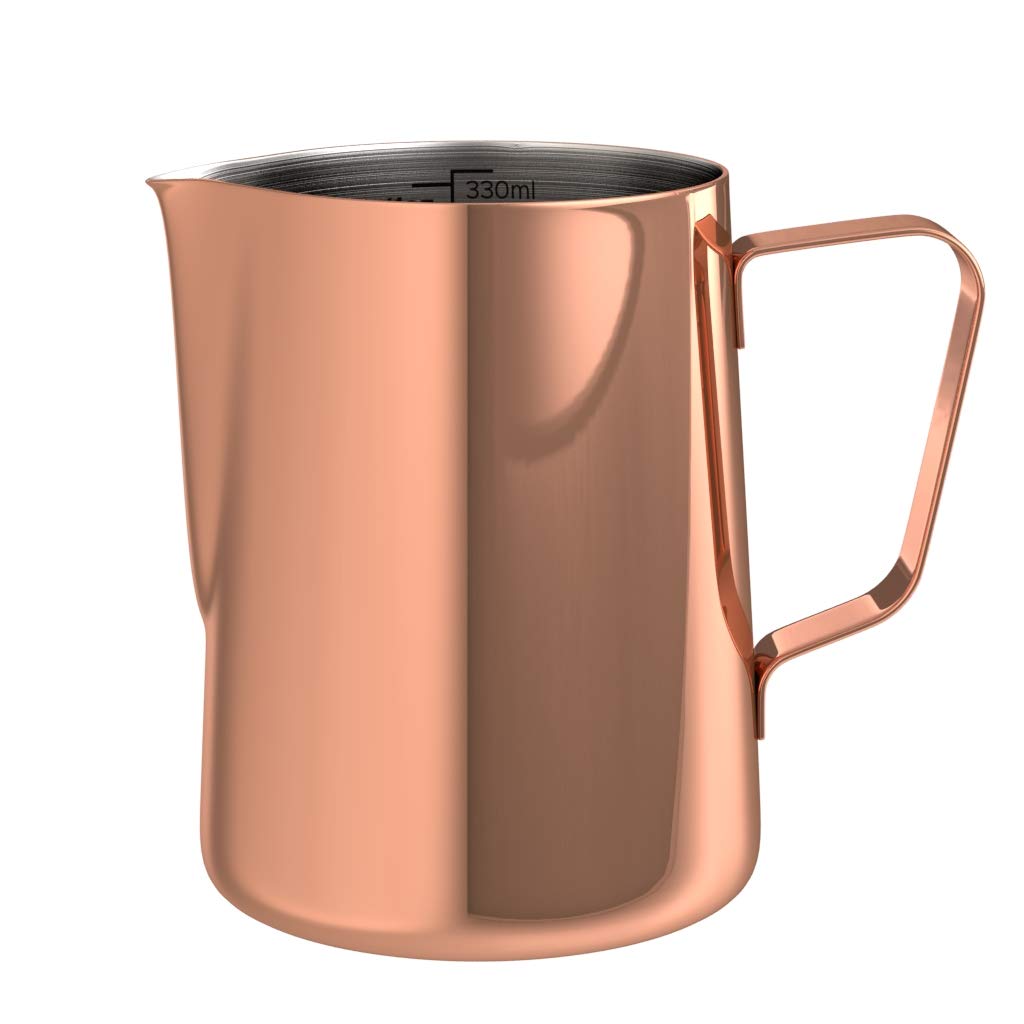 bonVIVO Stainless Steel Milk Jug with Copper Finish, Milk Frothing Jug 330 ml, Barista Milk Jug with Practical Scale, Milk Frother Jug Milk Steamer Pitcher for The Perfect Cappuccino Or Latte