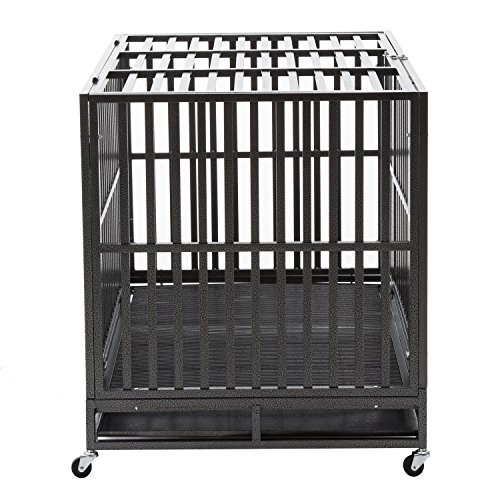 PANEY 48" Large Heavy Duty Metal Rolling Dog Crate Cage Pet Kennel