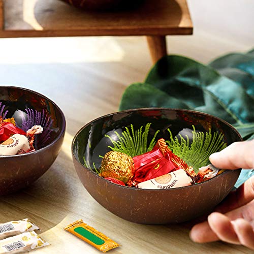 Essort Coconut Bowl, Natural Coconut Decorative Shell Handmade Unique Design for Party Home Kitchen Hotel Decoration Collection Wedding Birthday Gift Green