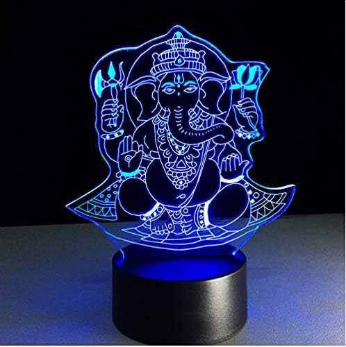 Zlxzlx 7 Color Changing 3D Led Vision Light Baby Sleeping Decor Night Light Elephant Head God Ganesha Lamp for S Gifts