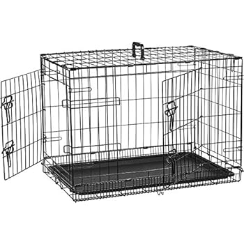 AmazonBasics Double-Door Folding Metal Dog Crate Cage - 30 x 19 x 21 Inches