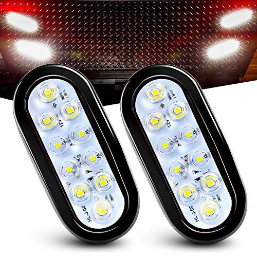 Nilight TL-09 6" Oval White Tail 2PCS 10 LED w/Flush Mount Grommets Plugs IP67 Waterproof Reverse/Back Up Trailer Lights for RV Truck Jeep, 2 Years Warranty